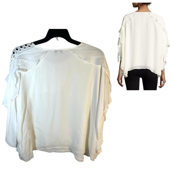 IRO Graham Top Size 38 US Medium White Draped Layered Cap Sleeve Dolman Lattice - Picture 2 of 9